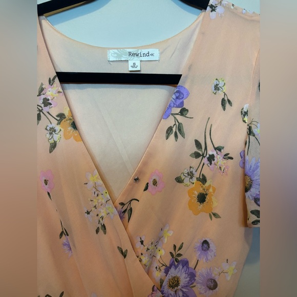 Floral Peach Wrap Dress - Picture 2 of 4